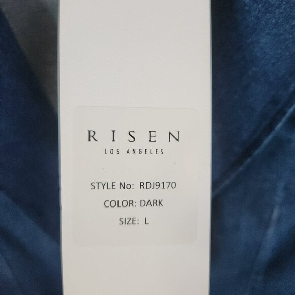 Risen Denim Jacket Blazer Blue Women’s L USA Pockets Casual Button Dark Wash NEW - Picture 4 of 11